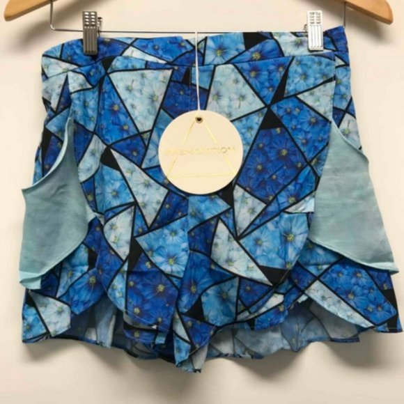PREMONITION Aura Play High Waisted Blue Ruffle Dress Shorts - Picture 6 of 8